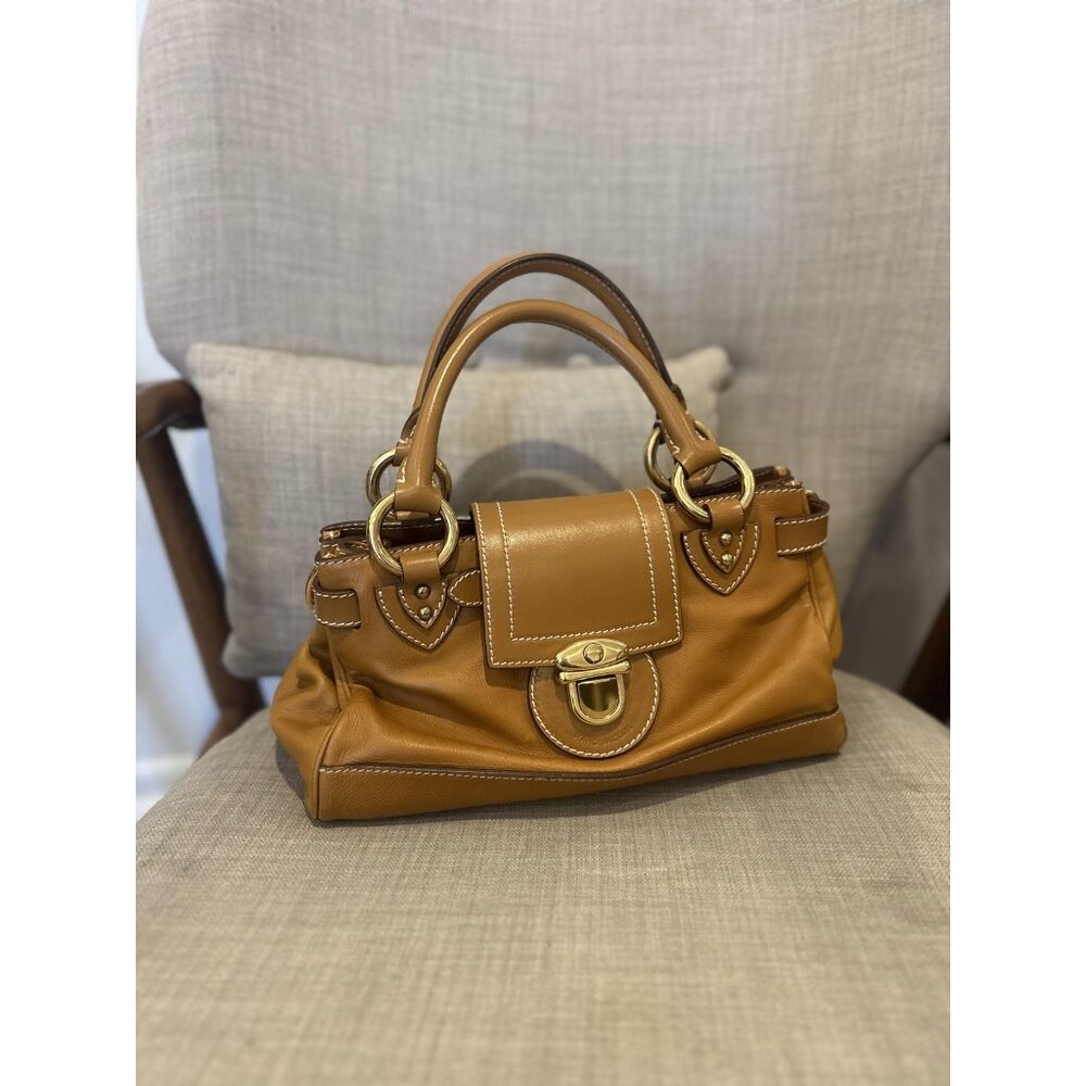 Y2K Marc Jacobs Doctors Satchel Camel Tan Leather Top Handle Gold Made Italy 90s - Picture 2 of 16